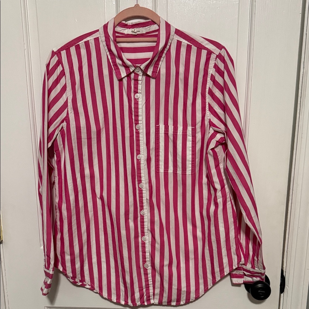 Maurices Bold Pink and White Striped Button Down Shirt